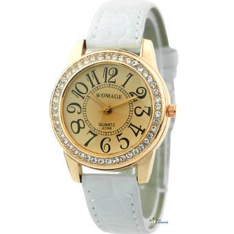 OEM Womens Watches White Faxu Leather Strap Crystal Analog Watch (White)  