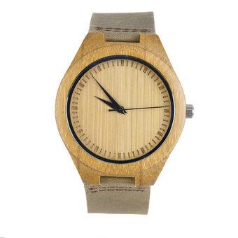 OH New Fashion Men's Watches Genuine Leather Band Bamboo Wood Wooden Watch Brown (Intl)  