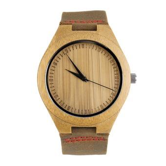 OH New Fashion Men's Watches Genuine Leather Band Bamboo Wood Wooden Watch Red (Intl)  