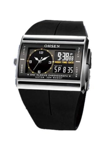 OHSEN Digital Rubber Sport Waterproof Black Mens Watch Jam Tangan  