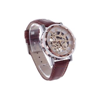 ORKINA KC023 Double-Sided Hollow Mechanical Automatic Wrist Watch - Coppery + Silver + Brown  