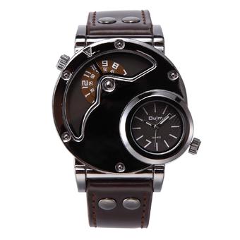 OULM Military Dual Time Leather Band Mens Quartz water proof Wrist Watch HP9591b_Coffee (Intl)  