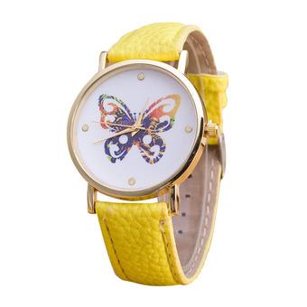 Okdeals Fashion Geneva Luxury Lady Watches Butterfly Leather Quartz Wrist Watch Yellow (Intl)  
