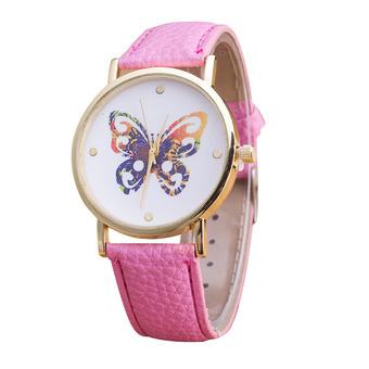 Okdeals Fashion Geneva Luxury Lady Watches Butterfly Leather Quartz Wrist Watch Pink (Intl)  