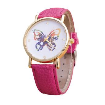 Okdeals Fashion Geneva Luxury Lady Watches Butterfly Leather Quartz Wrist Watch Hot Pink (Intl)  