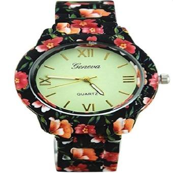 Okdeals Geneva Flower Print Ceramic Style Analog Quartz Wrist Watch (Red)  