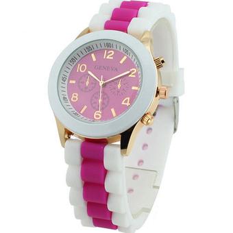 Okdeals Geneva Silicone Rubber Sports Women Jelly Quartz Analog Wrist Watch Rose-Red (Intl)  