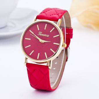 Okdeals Lady Leather Band Analog Quartz Roman Wrist Watch Red  