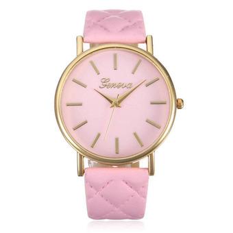 Okdeals Lady Leather Band Analog Quartz Roman Wrist Watch Pink  