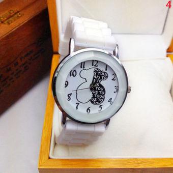 Okdeals Women Bear Analog Quartz Geneva Silicone Wrist Watch White  