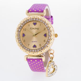 Okdeals Women Bracelet Smooth Band Crystal Dial Quartz Analog Wrist Watch Purple (Intl)  