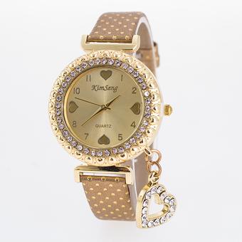 Okdeals Women Bracelet Smooth Band Crystal Dial Quartz Analog Wrist Watch Gold (Intl)  