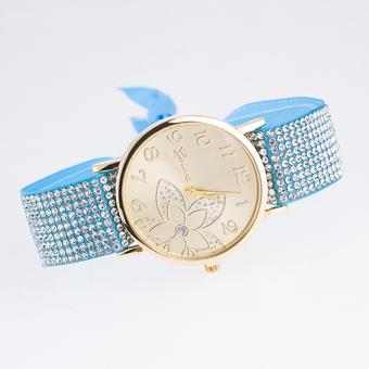 Okdeals Women Crystal Cloth Bracelet Analog Quartz Flower Dial Wristwatch New Lake blue (Intl)  
