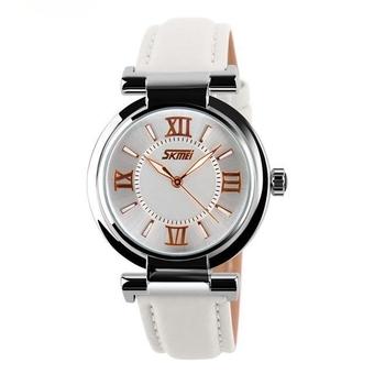 Okdeals Women Girls Round Steel Case Casual Leather Analog Quartz Wrist Watch White (Intl)  