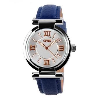 Okdeals Women Girls Round Steel Case Casual Leather Analog Quartz Wrist Watch Blue (Intl)  