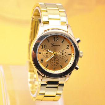 Okdeals Women Stainless Steel Quartz Geneva Wrist Watch Gold (Intl)  