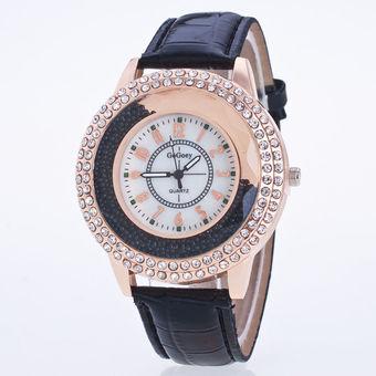 Okdeals Women Stunning Round Crystal Dial Quartz Analog Leather Bracelet Wrist Watch Black (Intl)  