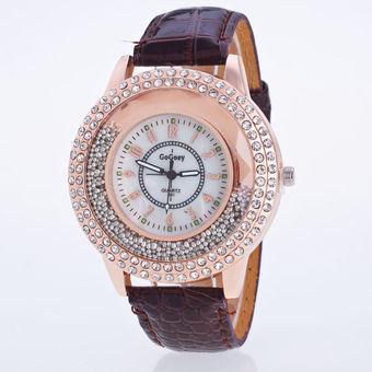 Okdeals Women Stunning Round Crystal Dial Quartz Analog Leather Bracelet Wrist Watch Brown (Intl)  