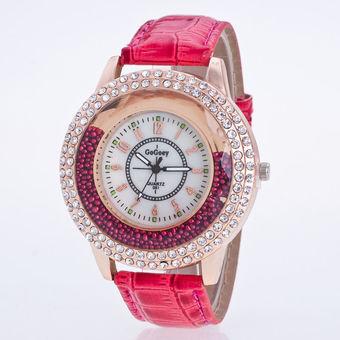 Okdeals Women Stunning Round Crystal Dial Quartz Analog Leather Bracelet Wrist Watch Red (Intl)  