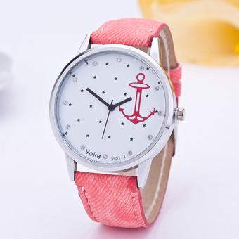 Okdeals Women's Leather Band Anchor Analog Quartz Wrist Watch Pink  