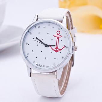 Okdeals Women's Leather Band Anchor Analog Quartz Wrist Watch White  