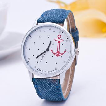 Okdeals Women's Leather Band Anchor Analog Quartz Wrist Watch Blue  