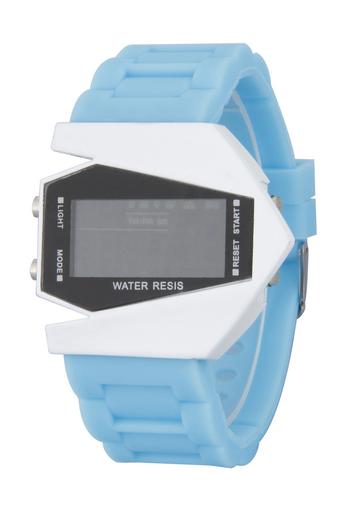 Olen Fighter Plane Shape Silicone Digital LED Wrist Watches (light blue)  