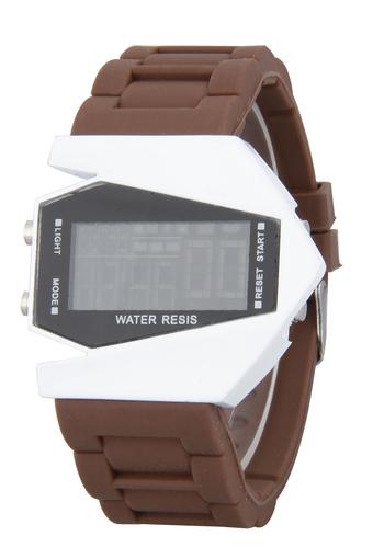 Olen Fighter Plane Shape Silicone Digital LED Wrist Watches (brown)  