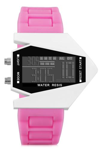 Olen Fighter Plane Shape Silicone Digital LED Wrist Watches (pink)  