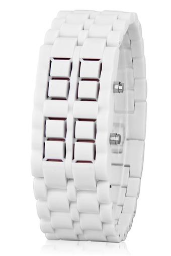 Olen Plastic Samurai Red LED Digital Wrist Watch (White)  