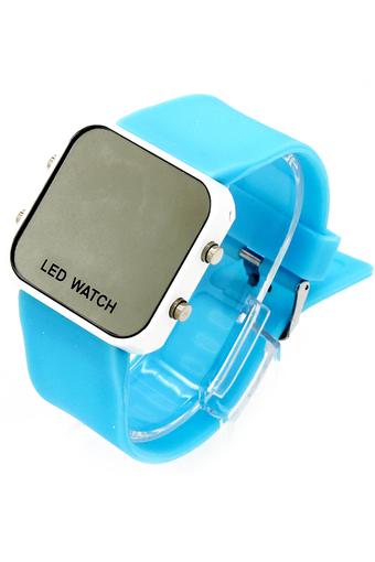 Olen Square Mirror Face Silicone Digital LED Sport Watches (light blue)  