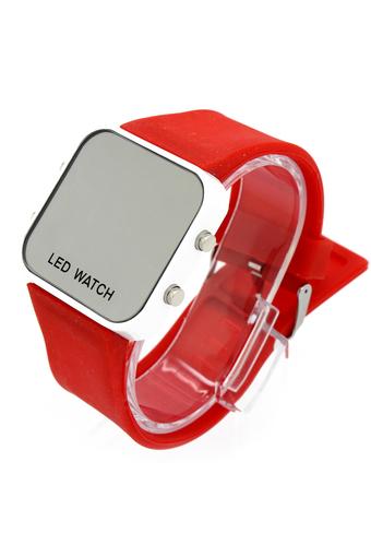 Olen Square Mirror Face Silicone Digital LED Sport Watches (red)  