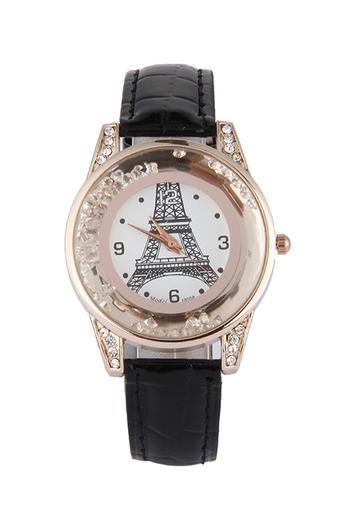 Olen Women's Black Leather Strap Watch  