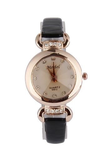 Olen Women's Black PU Leather Strap Watch  