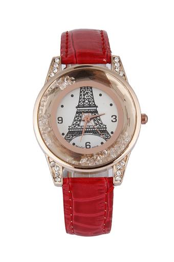 Olen Women's Red Leather Strap Watch  