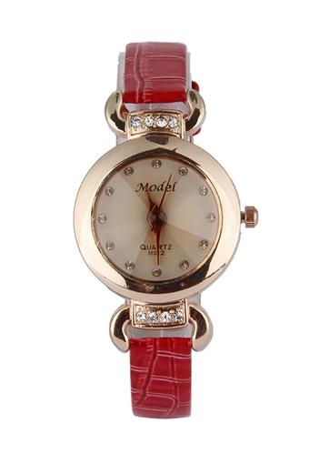 Olen Women's Red PU Leather Strap Watch  