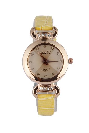 Olen Women's Yellow PU Leather Strap Watch  