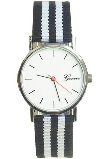 Ormano - Jam Tangan Unisex - Hitam Putih - Strap Kanvas - G-Strip Watch  