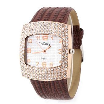 Ormano - Jam Tangan Wanita - Cokelat - Faux Leather - Crystal Square Ladies Watch  