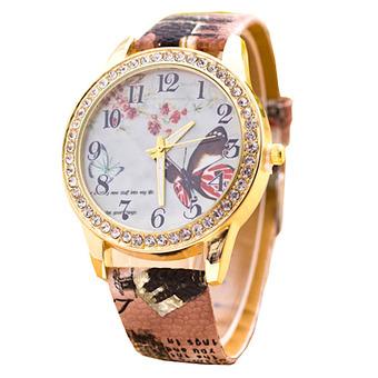 Ormano - Jam Tangan Wanita - Coklat Muda - Strap Leather - Sheena Butterfly Rhinestone Watch  