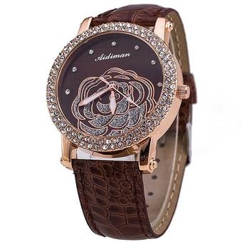 Ormano - Jam Tangan Wanita - Coklat - Strap Leather - Ceryle Rose Rhinestone Watch  