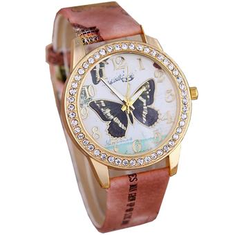 Ormano - Jam Tangan Wanita - Coklat - Tali Kulit - Butterfly Rhinestone Watch  