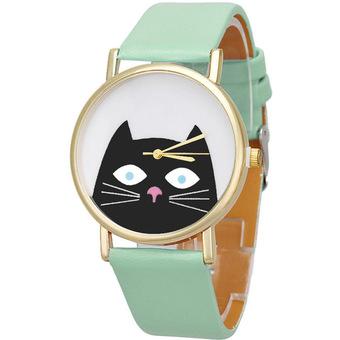 Ormano - Jam Tangan Wanita - Hijau Muda - Strap Kulit - Little Black Kitty Watch  