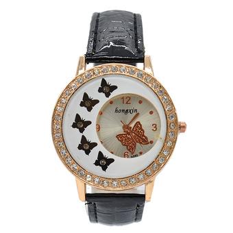 Ormano - Jam Tangan Wanita - Hitam - Strap Leather - Angel Rhinestone Watch  