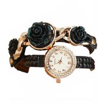 Ormano - Jam Tangan Wanita - Hitam - Strap Leather - Calvina Sparkling Flower Watch  