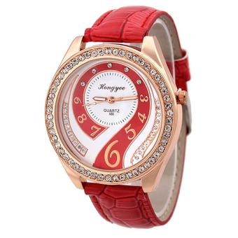 Ormano - Jam Tangan Wanita - Merah - Strap Leather - Avista Rhinestone Watch  