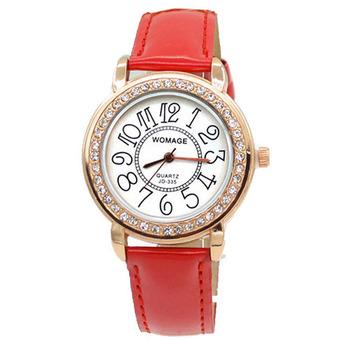 Ormano - Jam Tangan Wanita - Merah - Strap Leather - Claren Rhinestone Watch  