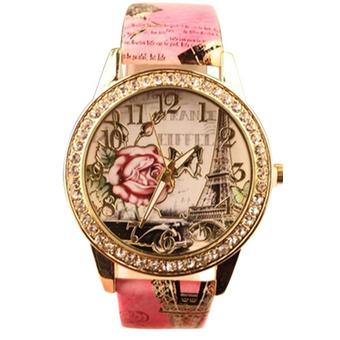 Ormano - Jam Tangan Wanita - Pink - Strap Leather - Carmine Rhinestone Watch  