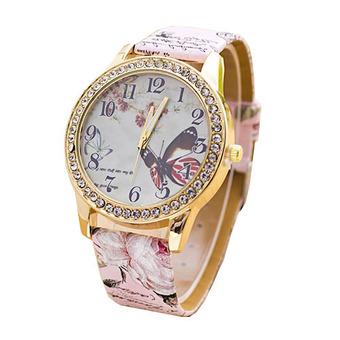 Ormano - Jam Tangan Wanita - Pink - Strap Leather - Sheena Butterfly Rhinestone Watch  