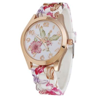 Ormano - Jam Tangan Wanita - Putih Pink - Strap Rubber - Elsa Flower Watch  